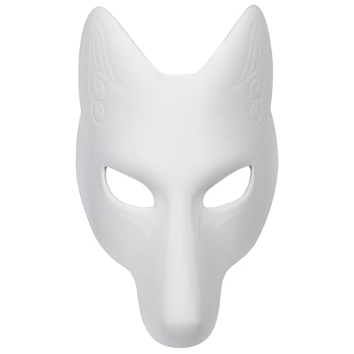 Weduspaty Therian Maske, weiße Fuchsmaske, Leder Therian Maske DIY Blankin Tiermaske Japanische Kitsune -Masken Halbgesichtsmasken für Maskerade Kostümparty von Weduspaty