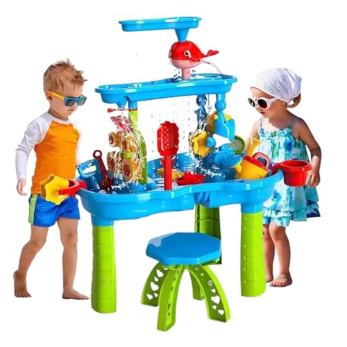 Weduspaty Wassertisch für Kleinkinder, 3-stufige Kinder Wasserspieltisch geräumiger sensorischer Spieltisch Interaktives Eltern-Kind-Wasserspielzeug für den Outdoor Strand von Weduspaty