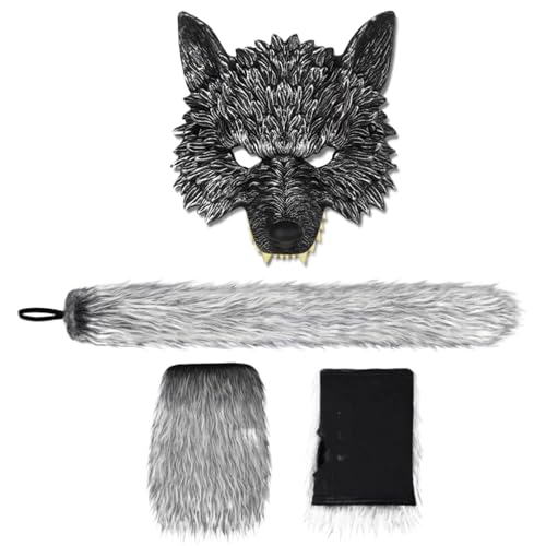 Weduspaty Wolf Ohren und Schwanz- und Fuchspfoten Halloween Therian Fuchs Ohren und Schwanzkatze Kostüm für Erwachsene, Fuchsmaske und Schwanz von Weduspaty