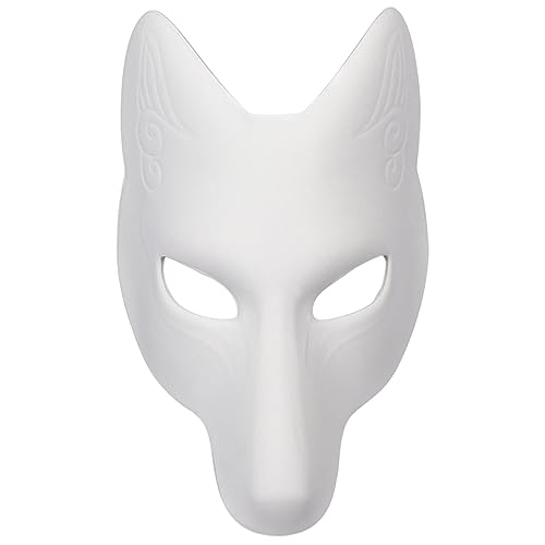 Weiße Fuchsmaske, Leather -Therian Maske DIY Blankin Tiermaske Japanische Kitsune -Masken halbe Gesichtsmasken für Maskerade Kostümparty von Weduspaty