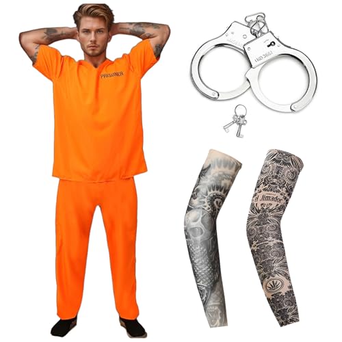 Weekcos Gefangenen Orange Kostüm für Erwachsene Herren, Gefängnis Kostüm Orange Häftling Halloween Kostüm Karneval (Orange, L) von Weekcos