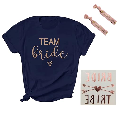 Weekcos JGA T Shirt Team Braut Frauen, Brautjungfer T Shirt Team Bride T-Shirt, Junggesellenabschied Frauen T-Shirt (Dunkelblau, L) von Weekcos