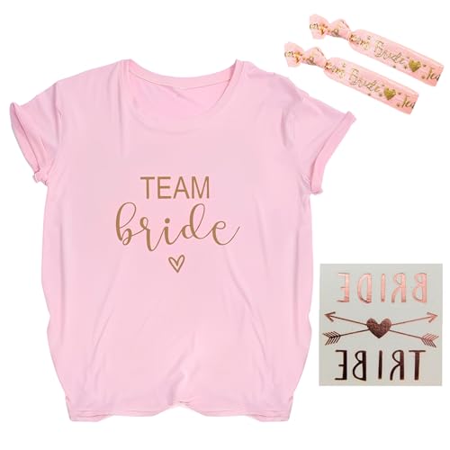 Weekcos JGA T Shirt Team Braut Frauen, Brautjungfer T Shirt Team Bride T-Shirt, Junggesellenabschied Frauen T-Shirt (Rosa, L) von Weekcos