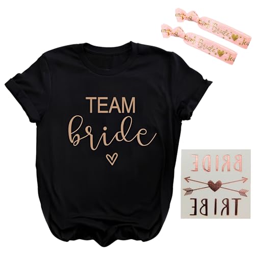 Weekcos JGA T Shirt Team Braut Frauen, Brautjungfer T Shirt Team Bride T-Shirt, Junggesellenabschied Frauen T-Shirt (Schwarz, L) von Weekcos