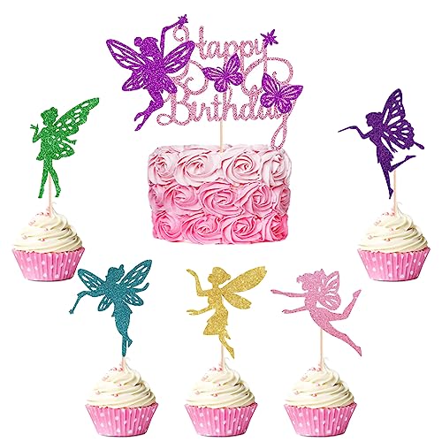 Weenkeey 21 Stück Fee Cake Topper Fee Cupcake Toppers Blumen Fee Kuchen Topper Picks Feen Geburtstag Tortendeko Mädchen Tortenstecker Deko für Mädchen Geburtstagsdeko von Weenkeey