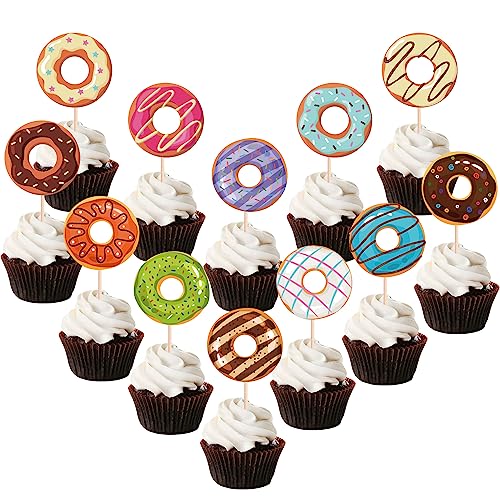 Weenkeey 24 Stück Donut Cupcake Toppers Krapfen Kuchen Topper Picks Donut Geburtstag Tortendeko Mädchen Tortenstecker Deko für Mädchen Geburtstagsdeko von Weenkeey