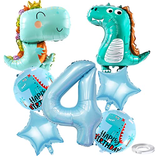 Weenkeey 4 Jahre Dinosaurier Geburtstag Dekoration Großes Dinosaurier Happy Birthday Luftballon 4. Geburtstag Dino Heliumballon Hellblau Zahl 4 Folienballon für Dino Party Junge Geburtstag Party von Weenkeey