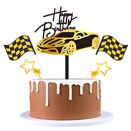 Weenkeey 5 Stück Rennwagen Cake Topper Tortendeko Acryl Auto Happy Birthday Kuchen Topper Racing Theme Kuchenaufsatz mit Stern Checkered Flaggen Cake Picksfür Jungen Geburtstags Party - Gold Weenkeey 5 Stück Rennwagen Cake Topper Tortendeko Acryl Auto Happy Birthday Kuchen Topper Racing Theme Kuchenaufsatz mit Stern Checkered Flaggen Cake Picksfür Jungen Geburtstags Party - Gold von Weenkeey