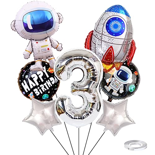 Weenkeey 7-teiliges 3. Geburtstag Weltraum Luftballons Riesen Astronaut Rakete Folienballons Silber Zahl 3 Helium Ballon Set für Jungen Geburtstag Party Weenkeey 7-teiliges 3. Geburtstag Weltraum Luftballons Riesen Astronaut Rakete Folienballons Silber Zahl 3 Helium Ballon Set für Jungen Geburtstag Party von Weenkeey