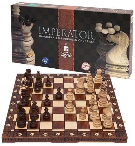 Schach aus Holz IMPERATOR - 52 x 52 cm Geschenkverpackung - Schachbrett & Schachfiguren Edel aus Holz von Wegiel