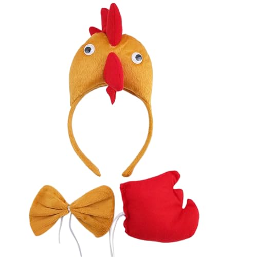 Wegiwuca 3PCS Child Rooster Cosplay Kostüm Einschließlich Rooster Heandband Bowtie Und Tail Halloween Chicken Dress Up von Wegiwuca