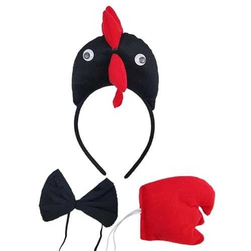 Wegiwuca 3PCS Child Rooster Cosplay Kostüm Einschließlich Rooster Heandband Bowtie Und Tail Halloween Chicken Dress Up von Wegiwuca