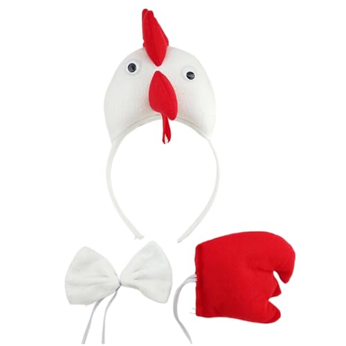 Wegiwuca 3PCS Child Rooster Cosplay Kostüm Einschließlich Rooster Heandband Bowtie Und Tail Halloween Chicken Dress Up von Wegiwuca