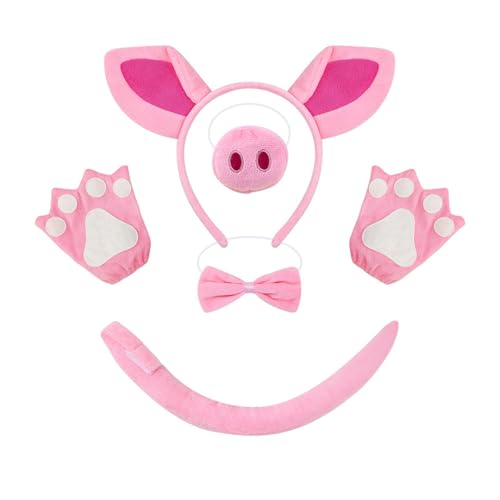 Wegiwuca Piggy Kostüm Set Mit Piggy Tail Bowtie Handschuh Und Stirnband Halloween Dress Up Outfit Für Kid Birthday Cosplay von Wegiwuca