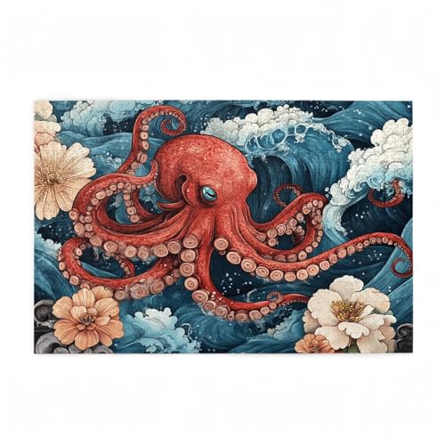 Oktopus Puzzle Blume Puzzle Große 200 Teile Erwachsene, Clevere Rätsel, Geschicklichkeitsspiel für die Ganze Familie, Holz Farbenfrohes Jigsaws mit Geschenkbox Verpackung, Zimmer Deko 35x25cm D-400 Oktopus Puzzle Blume Puzzle Große 200 Teile Erwachsene, Clevere Rätsel, Geschicklichkeitsspiel für die Ganze Familie, Holz Farbenfrohes Jigsaws mit Geschenkbox Verpackung, Zimmer Deko 35x25cm D-400 von Wehsaeho