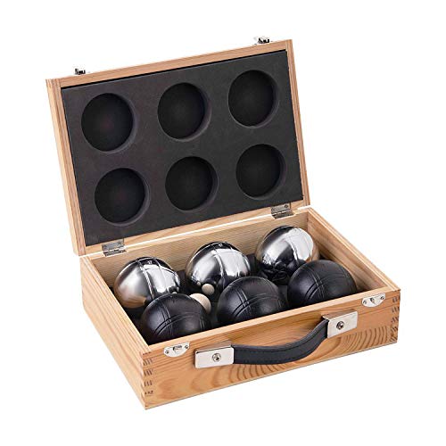 Engelhart - 010208 - Set Luxusbälle In Einer Holzkiste - Boules-Set, 6-Teilig, Schwarz/Silber - 720 GR von Engelhart