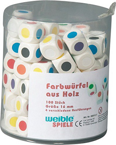 Weiblespiele 05012-1 - Farbwürfel in Dose aus Holz, 16 mm, 100 Stück von Weible Spiele