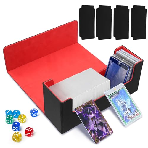 Weigudoc Magnetic Deck Box Kompatibel mit MTG TCG, Karten Box für 1000+ PTCG Ungesleevte Karten/36 35PT Sammelkarten Hüllen, PU Leder Sammelkarten Box Inklusive 4 Premium Kartentrenner (Schwarz Rot) von Weigudoc