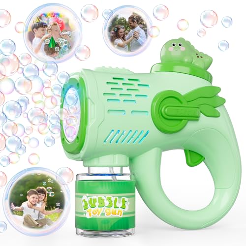 Einhorn Dinosaurier LED Seifenblasenmaschine Kinder Seifenblasenpistole + 200ml Seifenblasen Flüssigkeit, Seifenblasen Pistole Spielzeug ab 3 Jahre Geschenke für Kindergeburtstag Party Hochzeit (Grün) von Weilim