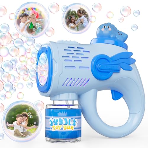 Einhorn Dinosaurier LED Seifenblasenmaschine Kinder Seifenblasenpistole + 200ml Seifenblasen Flüssigkeit, Seifenblasen Pistole Spielzeug ab 3 Jahre Geschenke für Kindergeburtstag Party Hochzeit (Blau) von Weilim