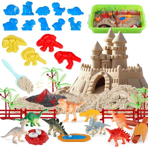 Weilim Sandbox Set Kinder, Dinosaurier Magischer Sand Set - 1000g Zaubersand, 8 Dinosaurier, 14 Sandförmchen, Spielsand Sandspielzeug für Kinder ab 3 Jahre Junge Mädchen von Weilim