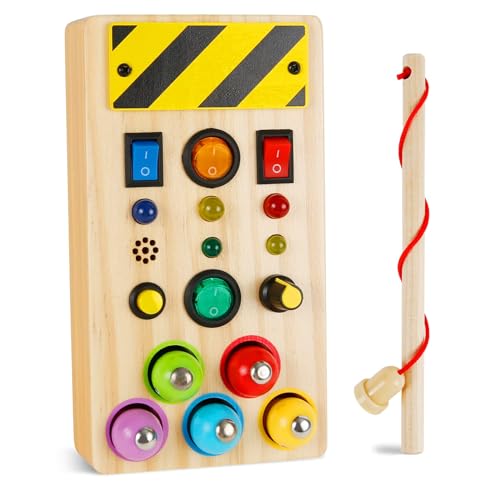 Montessori Busy Board 1 2 3 4 Jahre, Sensorisches Spielzeug mit Licht LED-Tasten für Kleinkinder, Hölzernes Lernspielzeug für Jungen und Mädch von Weinsamkeit