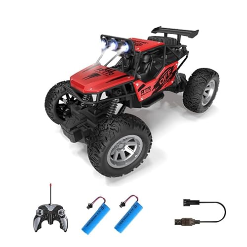 Weinsamkeit 1:20 Ferngesteuertes Auto, Offroad für Junge Draußen mit 2-Akku, 2,4 GHz RC 20 km/h All Terrains Offroad Elektro Fahrzeug mit LED-Scheinwerfer, für Kinder und Erwachsene (Rot) von Weinsamkeit