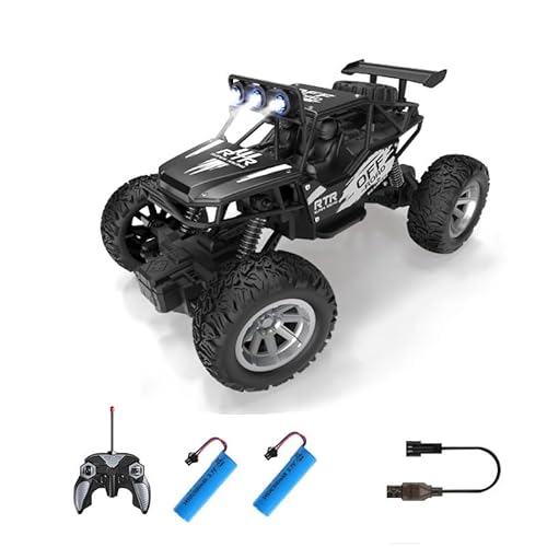 Weinsamkeit 1:20 Ferngesteuertes Auto, Offroad für Junge Draußen mit 2-Akku, 2,4 GHz RC 20 km/h All Terrains Offroad Elektro Fahrzeug mit LED-Scheinwerfer, für Kinder und Erwachsene (Schwarz) von Weinsamkeit