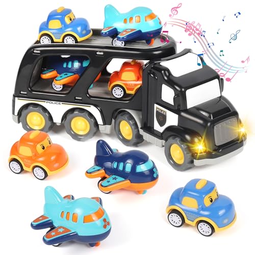 Weinsamkeit Auto Spielzeug Kinder, Kleinkinder Autotransporter, 5 in 1 LKW mit Licht und Musik, Indoor&Outdoor Kinderspielzeug Spielzeugautos, Weihnachten Geburtstag für 3 4 5 Jahren Jungen Mädchen von Weinsamkeit