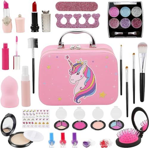 Weinsamkeit Kinderschminke Set Mädchen, Schminkkoffer Mädchen, Waschbar Schminke Kinder Makeup Set, Mädchen Spielzeug Weihnachts Geburtstags Geschenke für Mädchen 3 4 5 6 7 8 9 10 Jahre von Weinsamkeit