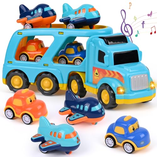 Weinsamkeit LKW Spielzeug mit Licht und Musik, 5 in 1 Auto Spielzeug Kinder, Autotransporter Indoor&Outdoor Kinderspielzeug ab 3 4 5 Jahre Junge, Spielzeugautos Geschenk Junge 3 4 5 Jahre von Weinsamkeit