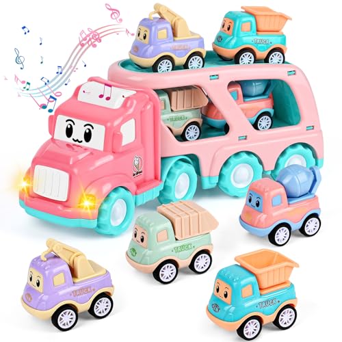 Weinsamkeit Auto Spielzeug Kinder, Kleinkinder Autotransporter, 5 in 1 LKW mit Licht und Musik, Indoor&Outdoor Kinderspielzeug Spielzeugautos, Weihnachten Geburtstag für 3 4 5 Jahren Mädchen Jungen von Weinsamkeit