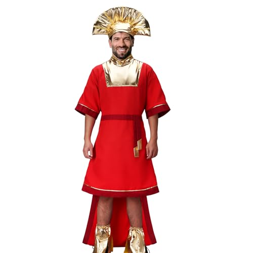 WeizhaonanCos Herren Kaiser Kuzco Cosplay Kostüm König Rot Kostüm mit Hut Fußkettchen Halloween Party Fancy Outfit, Rot/Ausflug, einfarbig (Getaway Solids), L von WeizhaonanCos