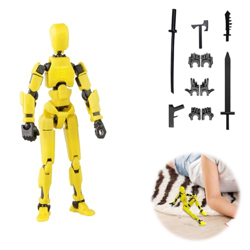 T13 Action Figure, Action Figures, Actionfiguren mit Mehreren Gelenken, 3D-Druck von Beweglichen Figuren with 4 Types of Weapons and 3 Types of Hands, Roboter Desktop-Dekorationen(Gelb) von Wekuw