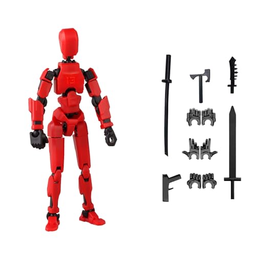 T13 Action Figure, Action Figures, Actionfiguren mit Mehreren Gelenken, 3D-Druck von Beweglichen Figuren with 4 Types of Weapons and 3 Types of Hands, Roboter Desktop-Dekorationen(Rot) von Wekuw