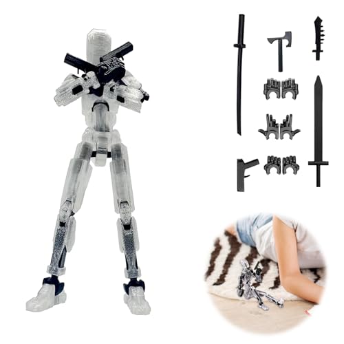 T13 Action Figure, Action Figures, Actionfiguren mit Mehreren Gelenken, 3D-Druck von Beweglichen Figuren with 4 Types of Weapons and 3 Types of Hands, Roboter Desktop-Dekorationen(Transparent) von Wekuw