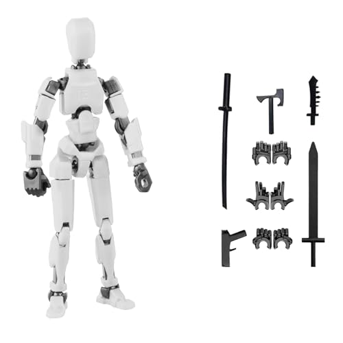 T13 Action Figure, Action Figures, Actionfiguren mit Mehreren Gelenken, 3D-Druck von Beweglichen Figuren with 4 Types of Weapons and 3 Types of Hands, Roboter Desktop-Dekorationen(Weiß) von Wekuw