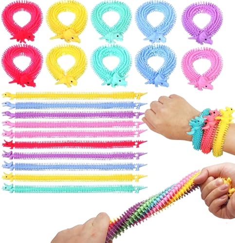 Pack Stressabbau Spielzeug Squeeze,10 Stück Stretchy String Spielzeug, Dinosaurier Stretchy String Spielzeug,Bunte Dehnbare Saiten,für Kinder & Erwachsene mit Autismus und ADHD Therapie (Dinosaurier) von Wekuw