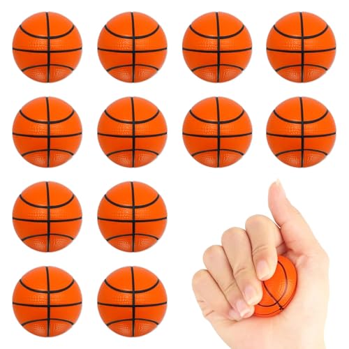 Wekuw 12er-Pack Stressbälle, 6,3 cm Mini-Stress-Übungsbälle, Schaumstoff-Anti-Stress-Bälle, Softbälle, Basketball-Stressbälle, Anti-Stress-Bälle, Basketball, Basketball-Party, Angstlinderung von Wekuw