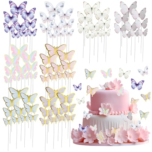 Wekuw 76 Stück Schmetterlinge Tortendeko, Glitter Butterfly Cake Topper, Cake Topper Geburtstag,Tortendeko Mädchen,Torten Deko,für Geburtstag,Hochzeit,Party,Essen Dekoration, Dessert Party von Wekuw