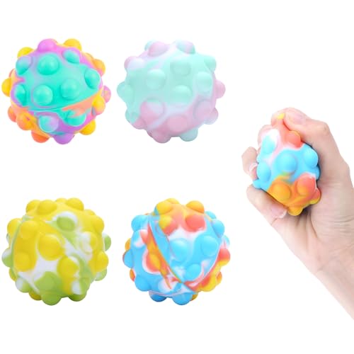 Wekuw Stressbälle, 4 Stück Antistressball Pop it Ball Fidget Spielzeug Popit Anti Stress Bälle Sensory Fidget Toy Stressball zum Kneten Anti Stress Spielzeug für Kinder und Erwachsene (4 Farben) von Wekuw