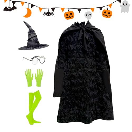 Weldphur Hexenkostüm-Set, schwarzes Hexenkleid für Halloween, Urlaubsparty-Outfit, atmungsaktives Zubehör für 5–12 Jahre alte Bühnenaufführung, Drama, Cosplay Weldphur Hexenkostüm-Set, schwarzes Hexenkleid für Halloween, Urlaubsparty-Outfit, atmungsaktives Zubehör für 5–12 Jahre alte Bühnenaufführung, Drama, Cosplay von Weldphur