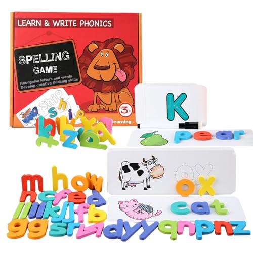 Weldphur Holzzauber Lernspielzeug, Rechtschreibpuzzlespiel für Kinder | Lesen von Briefen, die Flash -Karten Spielen | Erkennungsspiel, Alphabet -Lernwerkzeug, Wiederverwendbare Flash -Karten für den von Weldphur