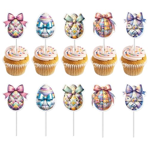 Weldphur Osterei -Cupcake -Topper, Osterbecher -Kuchen -Topper | Buntes niedliche Eierscheißer 10-Stil-Picks,Kuchendekorationen, Easter Party Geburtstag Cupcake Toper für Babyparty von Weldphur