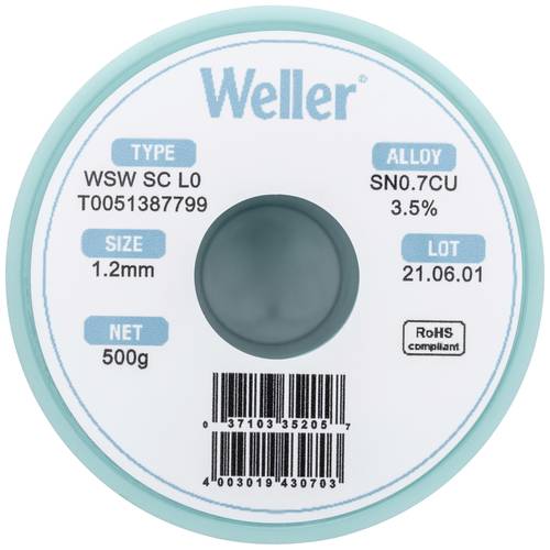 Weller T0051387799 Lötzinn, bleifrei Sn0,7Cu 500g 1.20mm von Weller