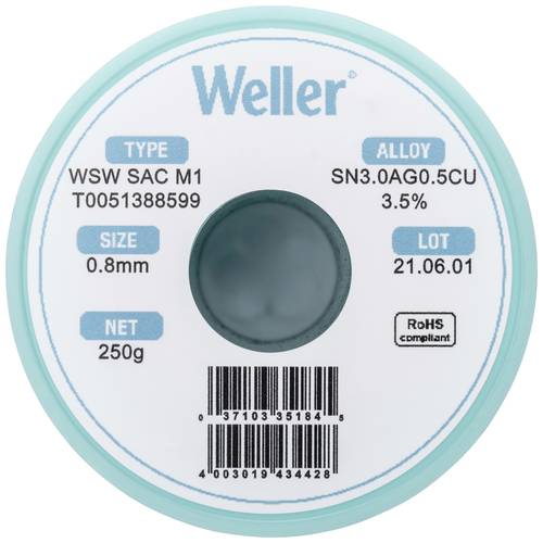 Weller WSW SAC M1 Lötzinn, bleifrei Spule Sn3,0Ag0,5Cu 250g 0.8mm von Weller