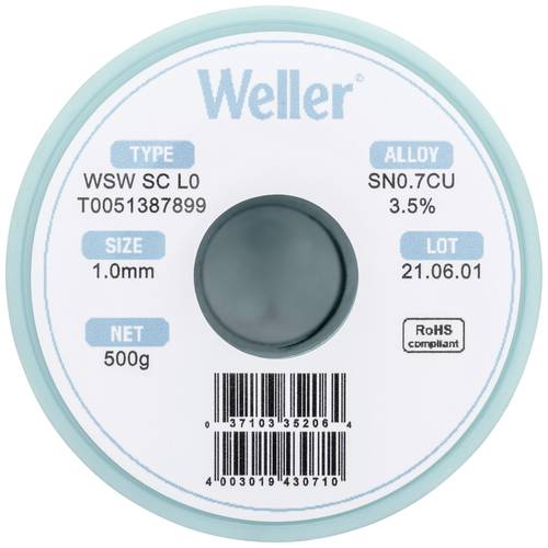 Weller WSW SC L0 Lötzinn, bleifrei Spule Sn0,7Cu 500g 1mm von Weller