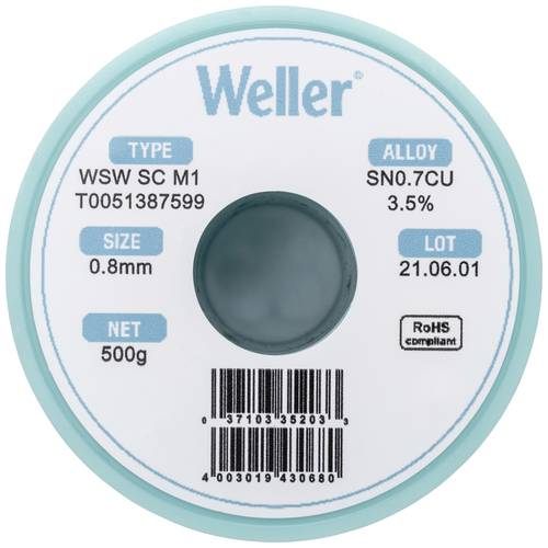 Weller WSW SC M1 Lötzinn, bleifrei Spule Sn0,7Cu 500g 0.8mm von Weller