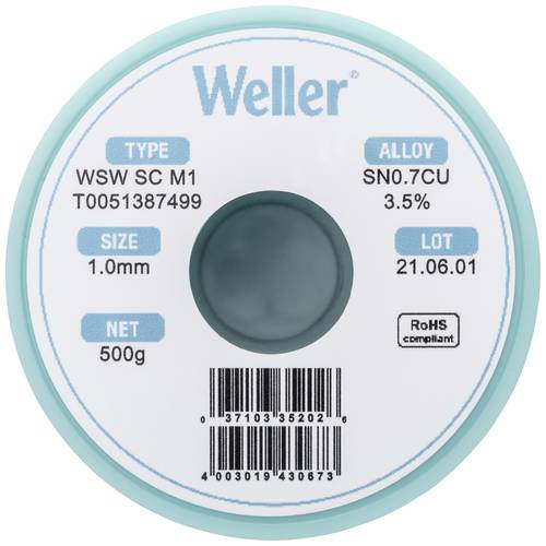 Weller WSW SC M1 Lötzinn, bleifrei Spule Sn0,7Cu 500g 1mm von Weller