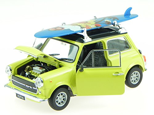 Mini Cooper 1300 gelb mit Surfboard Modellauto 22496 Welly 1:24 von Welly